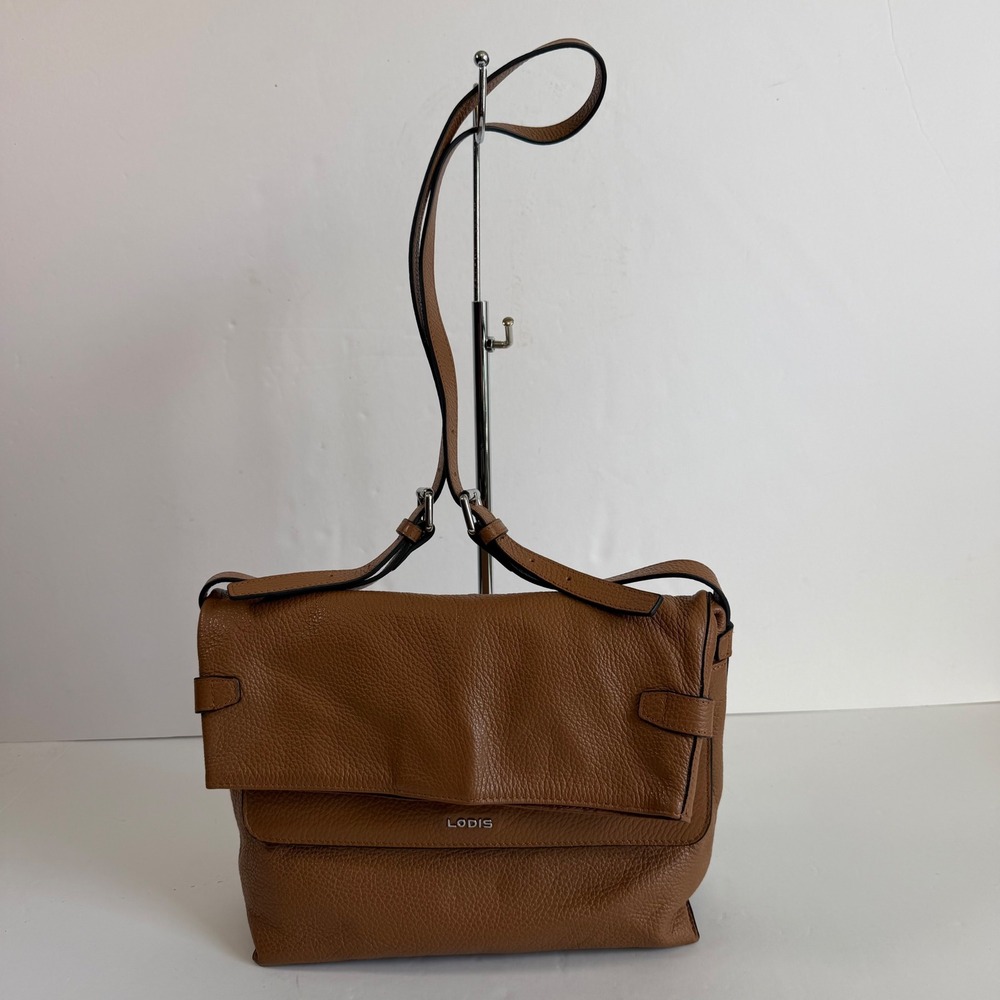 Lodis Brown Leather Crossbody Shoulder Bag Foldover Flap RFID Adjustable Strap